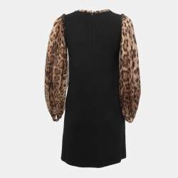Pre Owned Dolce & Gabbana Black/Brown Animal Print Chiffon Sleeves Mini Dress XS