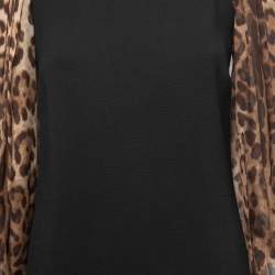 Pre Owned Dolce & Gabbana Black/Brown Animal Print Chiffon Sleeves Mini Dress XS