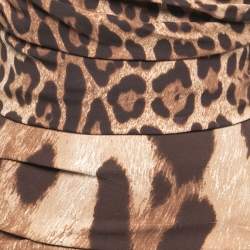 Pre Owned Dolce & Gabbana Brown Leopard Print Silk Sleeveless Draped Short Dress S