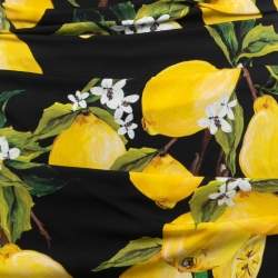 Pre Owned Dolce & Gabbana Black Lemon Print Silk Ruched Sleeveless Short Dress S