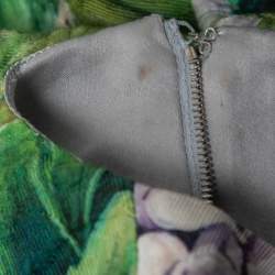 Pre Owned Dolce & Gabbana Green Floral Patterned Jacquard Sleeveless Short Dress XS