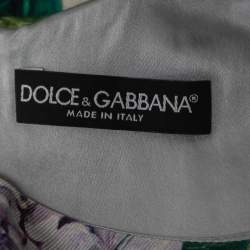 Pre Owned Dolce & Gabbana Green Floral Patterned Jacquard Sleeveless Short Dress XS