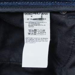 Pre Owned Dolce & Gabbana Blue Medieval Print Denim High Waist Boyfriend Jeans S Waist 26"
