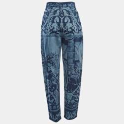 Pre Owned Dolce & Gabbana Blue Medieval Print Denim High Waist Boyfriend Jeans S Waist 26"