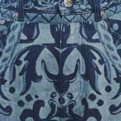 Pre Owned Dolce & Gabbana Blue Medieval Print Denim High Waist Boyfriend Jeans S Waist 26"