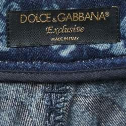 Pre Owned Dolce & Gabbana Blue Medieval Print Denim High Waist Boyfriend Jeans S Waist 26"