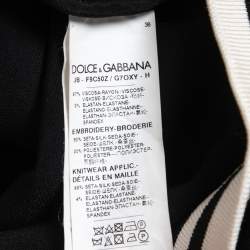 Pre Owned Dolce & Gabbana Black Knit Floral Patch Logo Detailed Zip Front Jacket S