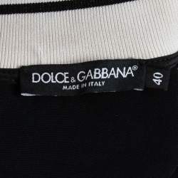Pre Owned Dolce & Gabbana Black Knit Floral Patch Logo Detailed Zip Front Jacket S