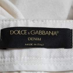 Pre Owned Dolce & Gabbana White Denim Sacred Heart Patch Flared Jeans M Waist 28"