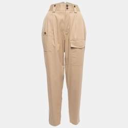 Pre Owned Dolce & Gabbana Beige Cotton Pleated High Waist Cargo Pants S