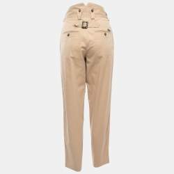 Pre Owned Dolce & Gabbana Beige Cotton Pleated High Waist Cargo Pants S