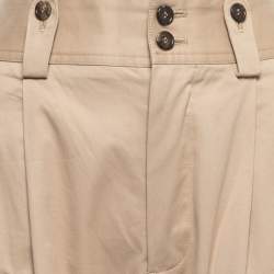 Pre Owned Dolce & Gabbana Beige Cotton Pleated High Waist Cargo Pants S