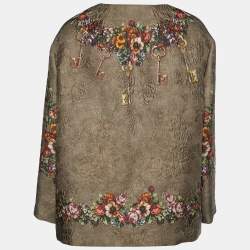 Pre Owned Dolce & Gabbana Olive Green Rose & Key Printed Jacquard Button Front Jacket L