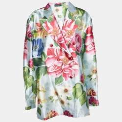 Pre Owned Dolce & Gabbana Blue Floral Printed Silk Double Breasted Blazer XL