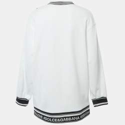 Pre Owned Dolce & Gabbana White Cotton Knit Logo Tape Detailed Sweatshirt M