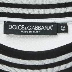 Pre Owned Dolce & Gabbana White Cotton Knit Logo Tape Detailed Sweatshirt M