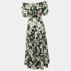 Pre Owned Dolce & Gabbana Black Floral Cotton Off Shoulder Maxi Dress M