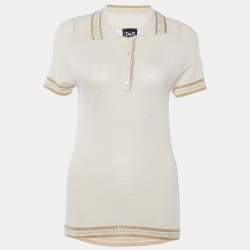 Pre Owned Dolce & Gabbana Beige Knit Logo Detail Polo T-shirt L