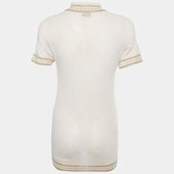 Pre Owned Dolce & Gabbana Beige Knit Logo Detail Polo T-shirt L