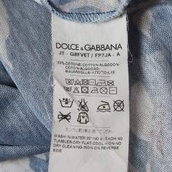 Pre Owned Dolce & Gabbana Navy Blue Birds Print Cotton V Neck Half Sleeve T-Shirt L