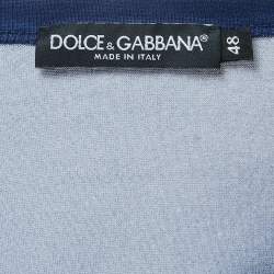 Pre Owned Dolce & Gabbana Navy Blue Birds Print Cotton V Neck Half Sleeve T-Shirt L
