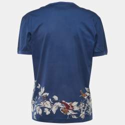 Pre Owned Dolce & Gabbana Navy Blue Birds Print Cotton V Neck Half Sleeve T-Shirt L