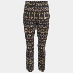 Pre Owned Dolce & Gabbana Black Key Print Crepe Slim Fit Pants M