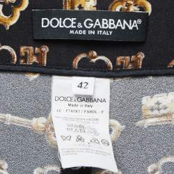Pre Owned Dolce & Gabbana Black Key Print Crepe Slim Fit Pants M
