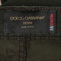 Pre Owned Dolce & Gabbana Dark Green Cotton 14 Stretch Trousers M