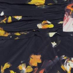 Pre Owned Dolce & Gabbana Black Floral Printed Silk Draped Strapless Gown M