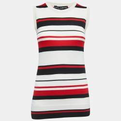 Pre Owned Dolce & Gabbana Cream Striped Knit Sleeveless Top M