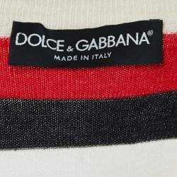 Pre Owned Dolce & Gabbana Cream Striped Knit Sleeveless Top M