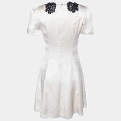 Pre Owned Dolce & Gabbana Cream Textured Satin Contrast Detail Min Dress S