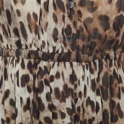 Pre Owned Dolce & Gabbana Brown Animal Printed Silk Pleated Dress S