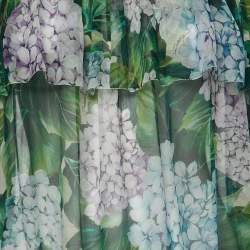 Pre Owned Dolce & Gabbana Green Floral Print Silk Chiffon Off Shoulder Blouse M