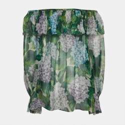 Pre Owned Dolce & Gabbana Green Floral Print Silk Chiffon Off Shoulder Blouse M