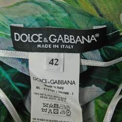 Pre Owned Dolce & Gabbana Green Floral Print Silk Chiffon Off Shoulder Blouse M