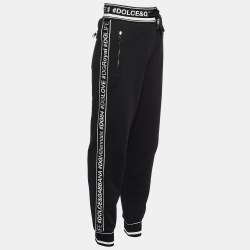 Pre Owned Dolce & Gabbana Black Logo Cotton Knit Joggers M