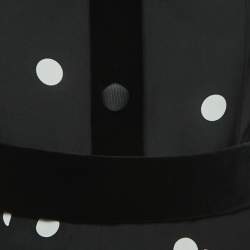 Pre Owned Dolce & Gabbana Black Polka Dotted Silk Blend Velvet Trim Pleated Midi Dress S