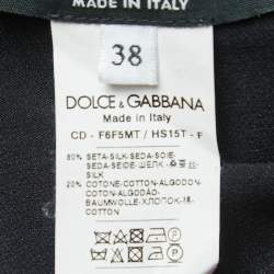 Pre Owned Dolce & Gabbana Black Polka Dotted Silk Blend Velvet Trim Pleated Midi Dress S