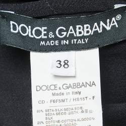 Pre Owned Dolce & Gabbana Black Polka Dotted Silk Blend Velvet Trim Pleated Midi Dress S