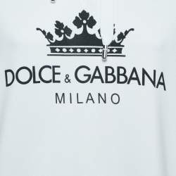 Pre Owned Dolce & Gabbana White Logo Print Cotton Hooded Sweatshirt S