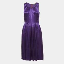 Pre Owned Dolce & Gabbana Purple Silk Gathered Sleeveless Short Dress M