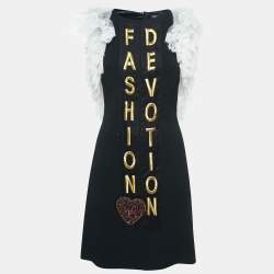 Pre Owned Dolce & Gabbana Black Embroidered Crepe Lace Detailed Sleeve Mini Dress S