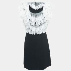 Pre Owned Dolce & Gabbana Black Embroidered Crepe Lace Detailed Sleeve Mini Dress S