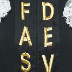 Pre Owned Dolce & Gabbana Black Embroidered Crepe Lace Detailed Sleeve Mini Dress S