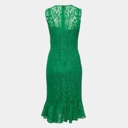 Pre Owned Dolce & Gabbana Green Lace Sleeveless Midi Dress S