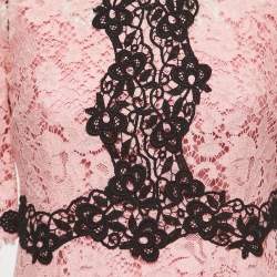 Pre Owned Dolce & Gabbana Pink/Black Floral Lace Mini Dress S
