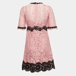 Pre Owned Dolce & Gabbana Pink/Black Floral Lace Mini Dress S