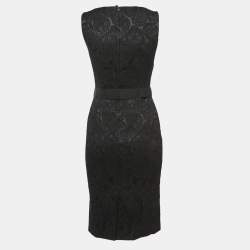 Pre Owned Dolce & Gabbana Black Jacquard Sheath Midi Dress S
